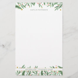 Waterverf groen rood + gouden kerstvakantie briefpapier