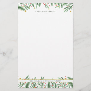 Waterverf groen rood + gouden kerstvakantie briefpapier