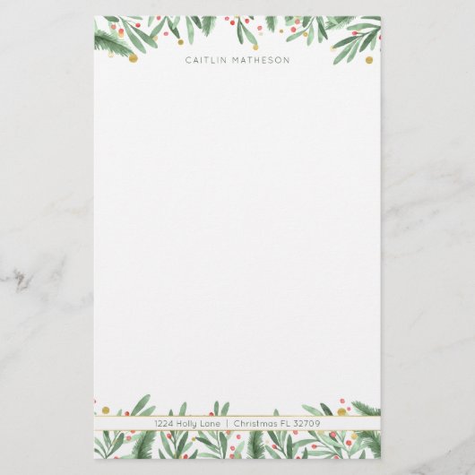Waterverf groen rood + gouden kerstvakantie briefpapier (Voorkant)