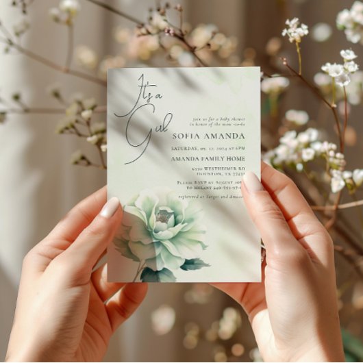 Waterverf groen Roos Baby shower Kaart