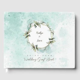 Waterverf groen roos krans bruiloft gastenboek