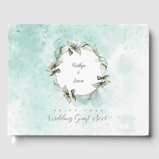 Waterverf groen roos krans bruiloft gastenboek (Voorkant)