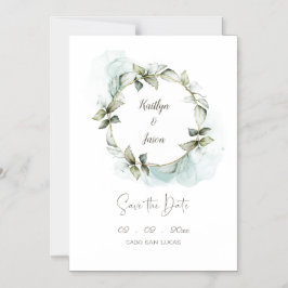 Waterverf groen roos krans bruiloft magnetische uitnodiging
