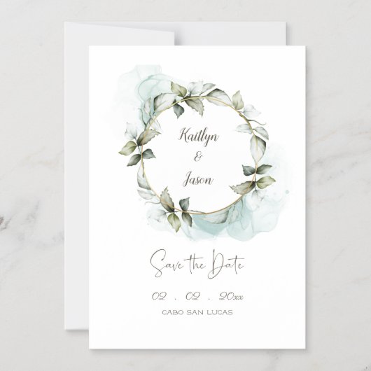 Waterverf groen roos krans bruiloft magnetische uitnodiging (Voorkant)