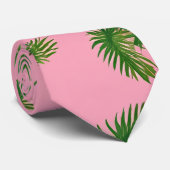 Waterverf Groen & Roze Palmboom Bladpatroon Stropdas (Opgerold)