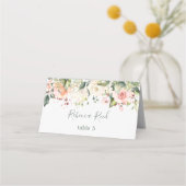Waterverf groen, roze rozen Trouwtafel Plaatskaartje (Voorkant)