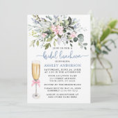 Waterverf Groen Roze Stoffig Blauw Bruidslunch Kaart (Staand voorkant)