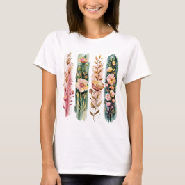 WATERVERF GROEN & ROZE WILDBLOEMENKWASTSTREKEN T-SHIRT