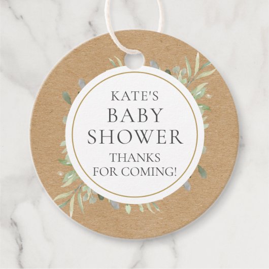 Waterverf Groen Rustiek Kraft Baby shower Bedankjes Labels (Voorkant)
