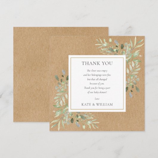 Waterverf groen rustieke kraft Baby shower gedicht Bedankkaart (Voorkant / Achterkant)