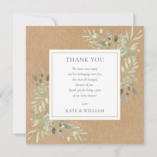 Waterverf groen rustieke kraft Baby shower gedicht Bedankkaart (Voorkant)
