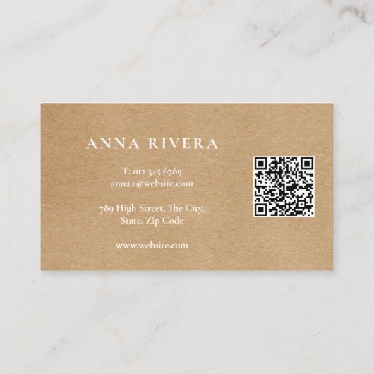 Waterverf groen rustieke kraft QR code Visitekaartje (Achterkant)
