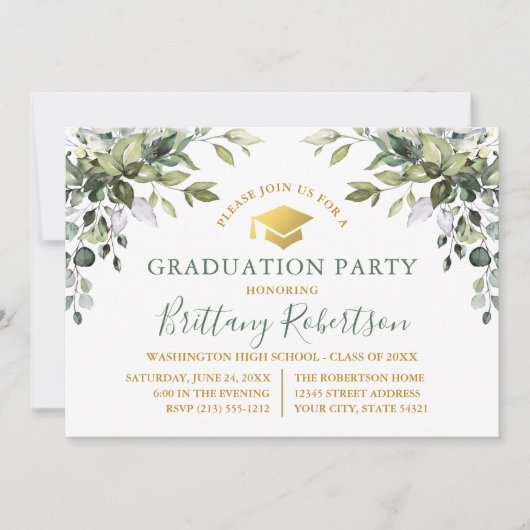 Waterverf Groen Salie Groen Goud Afstudeerder Part Kaart (Voorkant)