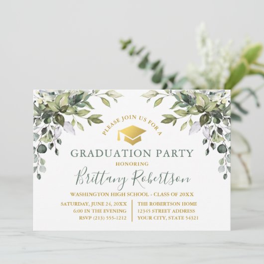 Waterverf Groen Salie Groen Goud Afstudeerder Part Kaart (Staand voorkant)