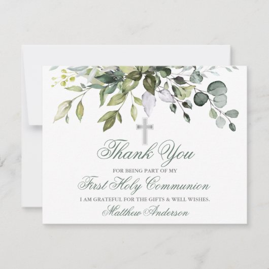Waterverf Groen Salie Groene Communie Bedankkaart (Voorkant)