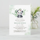 Waterverf Groen Schattige Panda Baby Boy Shower Kaart (Staand voorkant)