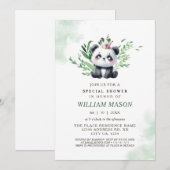 Waterverf Groen Schattige Panda Baby Boy Shower Kaart (Voorkant / Achterkant)