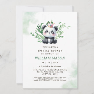 Waterverf Groen Schattige Panda Baby Boy Shower Kaart