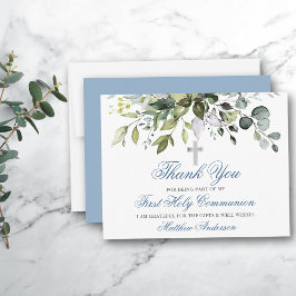 Waterverf Groen Stoffig Blauw Communie Bedankkaart