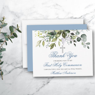 Waterverf Groen Stoffig Blauw Communie Bedankkaart