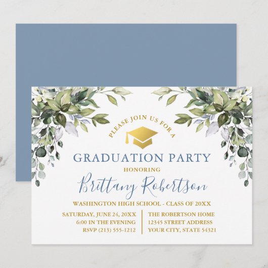 Waterverf groen stoffig blauw goud Afstudeerder pa Kaart (Voorkant / Achterkant)