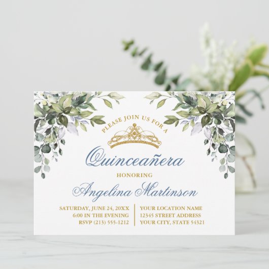 Waterverf Groen Stoffig Blauw Quinceanera Party Kaart (Staand voorkant)