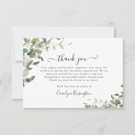 Waterverf groen sympathie dank u bedankkaart (Voorkant)