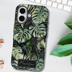 Waterverf Groen Tropisch Bos Bladeren Patroon iPhone 16 Hoesje