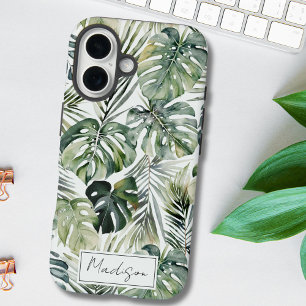 Waterverf Groen Tropisch Regenwoud Bladeren Patroo iPhone 16 Hoesje
