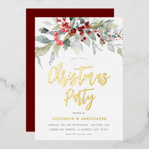 Waterverf Groen Vakantie Kerstmis Party Gold Folie Uitnodiging