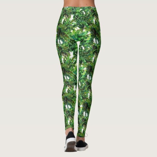 Waterverf groen varenbos herfstpatroon leggings (Achterkant)