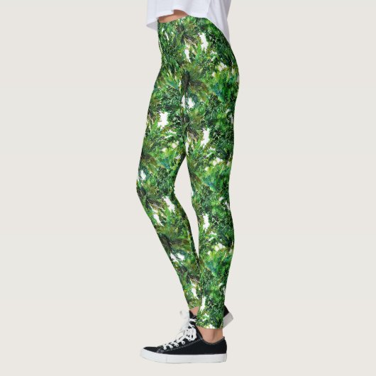 Waterverf groen varenbos herfstpatroon leggings (Links)