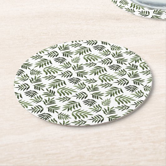 Waterverf groen vertakkingspatroon ronde kartonnen onderzetter (Gebogen)