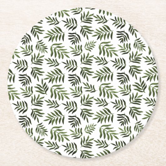 Waterverf groen vertakkingspatroon ronde kartonnen onderzetter (Voorkant)