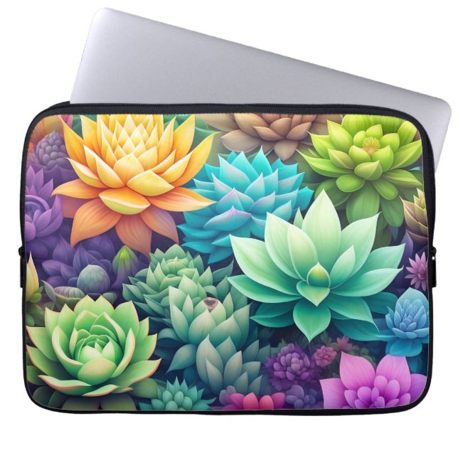 Waterverf groen vetplanten collage laptop sleeve (Voorkant)