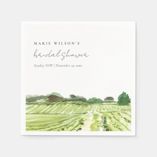 Waterverf Groen Wijnmakerij Wijngaard Bruidsdouche Servet (Voorkant)