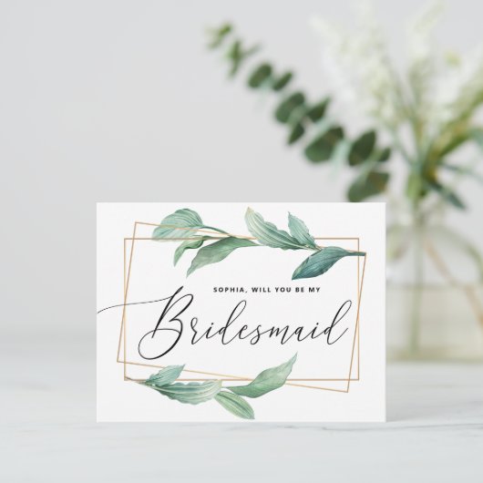 Waterverf groen. Wil je mijn bruidsmeisje zijn Briefkaart (Staand voorkant)