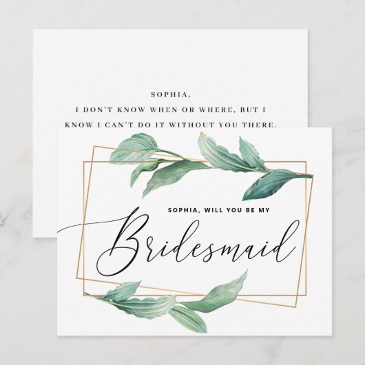 Waterverf groen. Wil je mijn bruidsmeisje zijn Briefkaart (Voorkant / Achterkant)