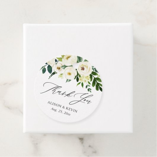 Waterverf groen wit bloemen dank u bedankjes labels (In situ)