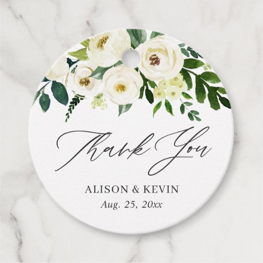 Waterverf groen wit bloemen dank u bedankjes labels (Voorkant)