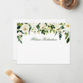 Waterverf Groen Wit Bloemen Gepersonaliseerd Notitiekaartje (Voorkant / Achterkant in situ)