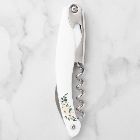 Waterverf Groen Wit Bloemen Gouden bruiloft Kurkentrekker (Achterkant)