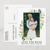 Waterverf groen wit bloemenbewaar de datum briefkaart (Voorkant / Achterkant)