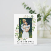 Waterverf groen wit bloemenbewaar de datum briefkaart (Staand voorkant)