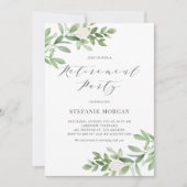 Waterverf groen wit bloemenkorf pensioenfeest kaart (Voorkant)