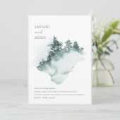 Waterverf groen wit bos dennenbomen bruiloft kaart (Staand voorkant)