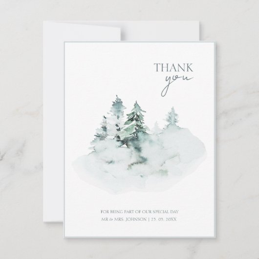 Waterverf Groen Wit Bos Pijnbomen Bruiloft Bedankkaart (Voorkant)