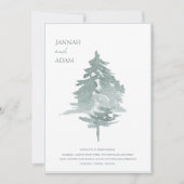 Waterverf Groen Wit Bos Pijnbomen Bruiloft Kaart (Voorkant)