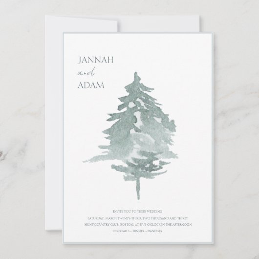 Waterverf Groen Wit Bos Pijnbomen Bruiloft Kaart (Voorkant)