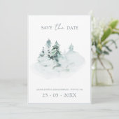 Waterverf Groen Wit Bos Pijnbomen Bruiloft Save The Date (Staand voorkant)